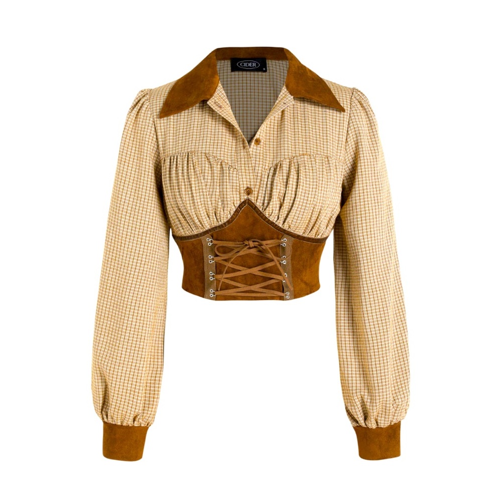 NWT - XL Suede Gingham Lace Up Long Sleeve Blouse  Make me an offer.
